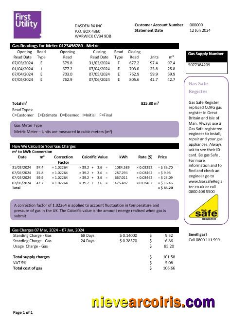 Premium United Kingdom Warwick First Business Utility Bill Template In Word And PDF Formats