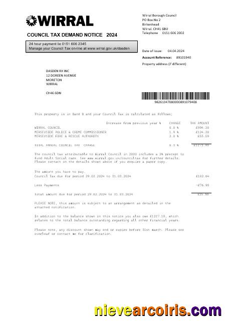 Professional United Kingdom Wirral Council Tax Business Utility Bill Template In Word And PDF Formats