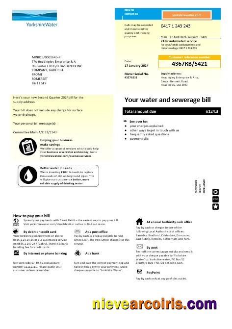 Realistic United Kingdom Yorkshire Water Business Utility Bill Template In Word And PDF Formats