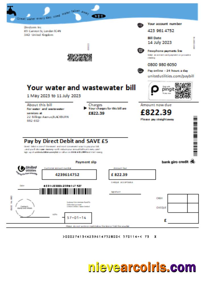 United Utilities Water Utility Business Bill, SCR Template