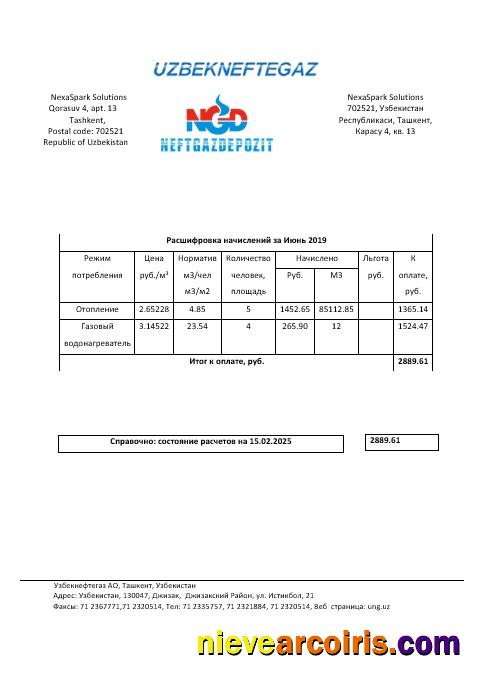Editable Uzbekistan NeftGaz Business Utility Bill Template In Word And PDF Formats, Fully Editable
