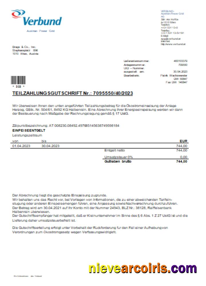 Verbund Austrian Power Grid Utility Business Bill, SCR Template