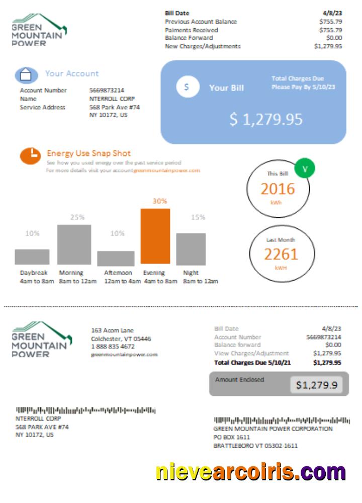 Vermont Green Mountain Power Electricity Utility Bill SCR Photolook