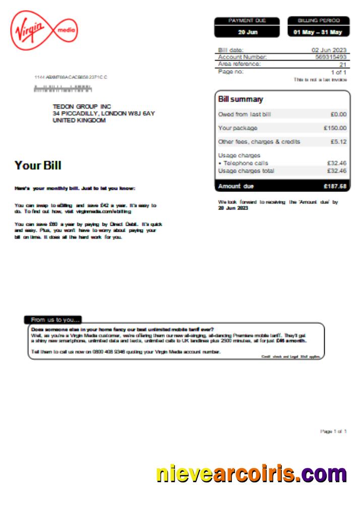 Virgin Media Utility Business Bill SCR Template