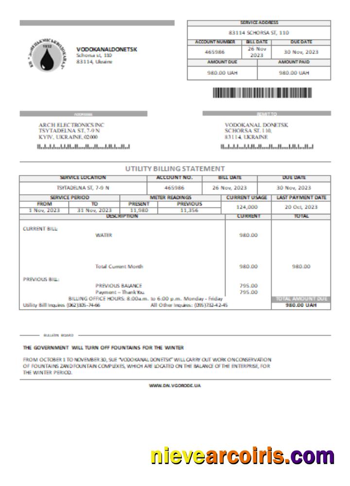 Vodokanal Donetsk Utility Business Bill, SCR Preview