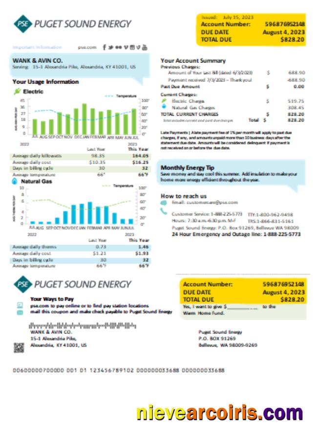 Washington Puget Sound Energy Utility Business Bill, SCR Template