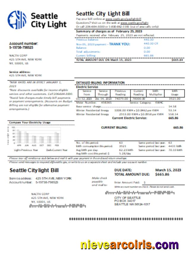 Washington Seattle City Light Utility Business Bill, SCR Template