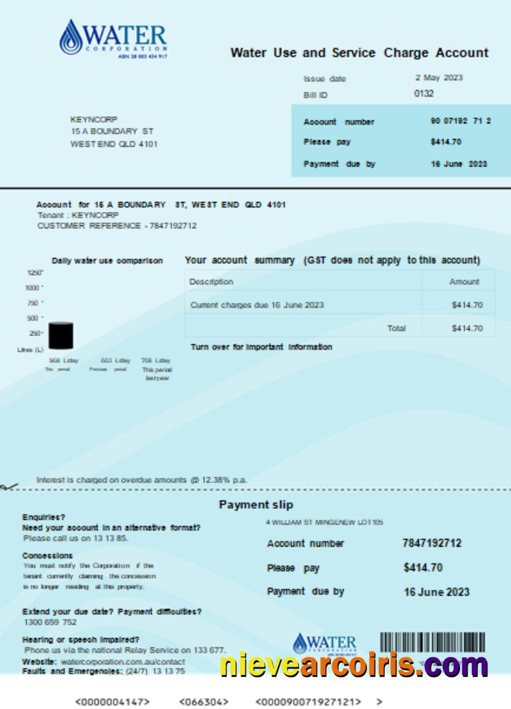 Water Corporation WA Utility Business Bill, SCR Photolook