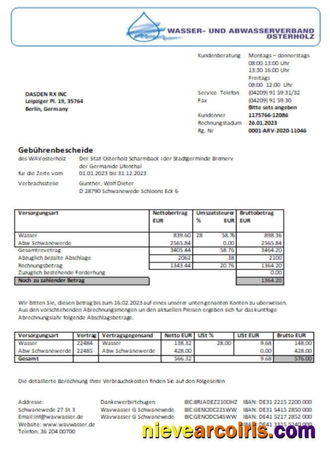 Wavwasser Utility Business Bill SCR Template