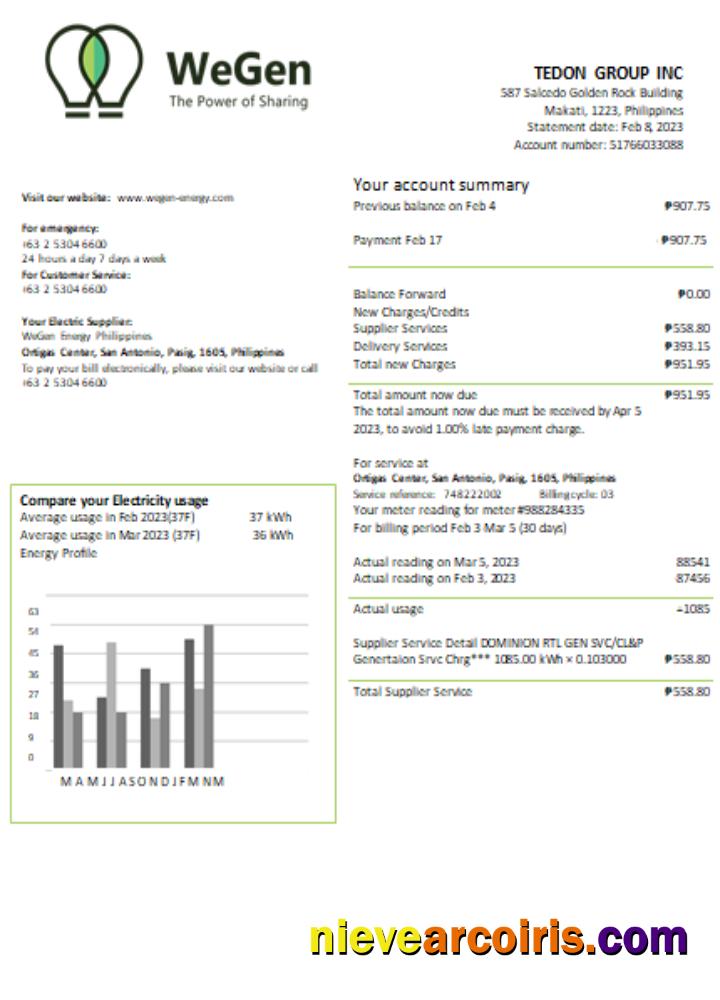 WeGen Energy Philippines Utility Business Bill, SCR Template