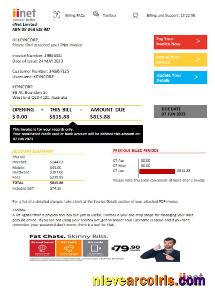 IiNet Utility Business Bill, SCR Template