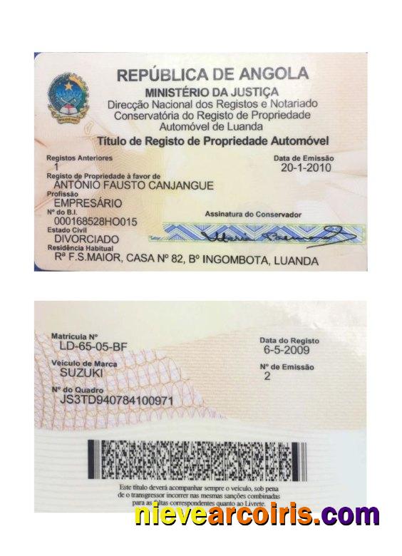 Angola Vehicle Registration Card Version 2 Preview