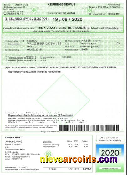 Belgium Vehicle Registration Certificate Preview