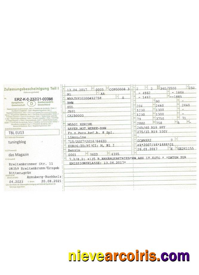 Germany Vehicle Registration Certificate Version 2 Template