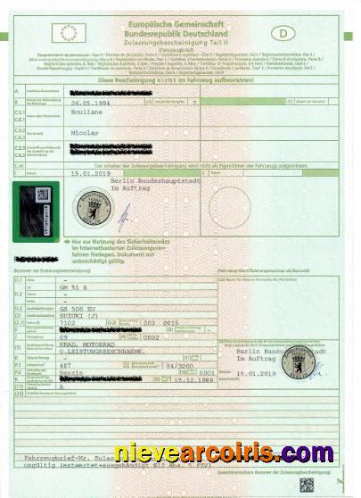 Germany Vehicle Registration Certificate Template