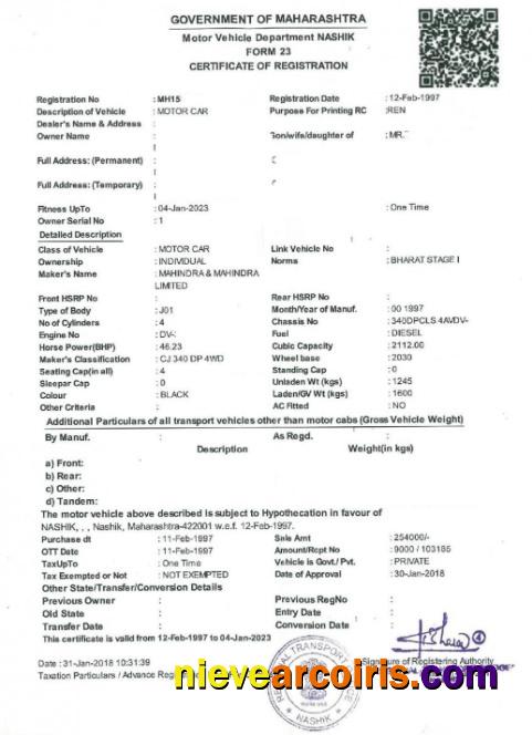 India Vehicle Registration Certificate Version 2 Preview