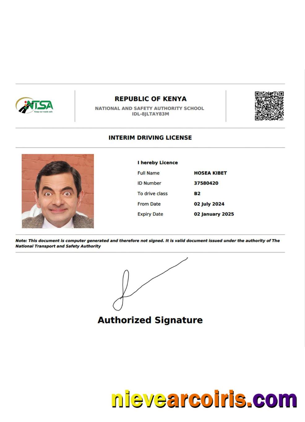 Kenya Interim Driving License Sample