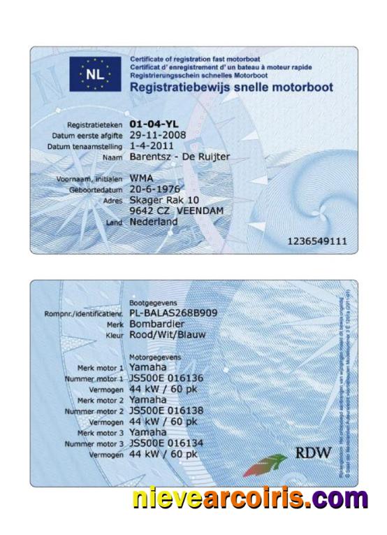 Netherlands Registration Certificate Fast Motorboat Preview