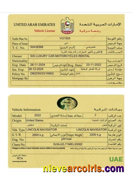 UAE Vehicle Registration Card Photolook