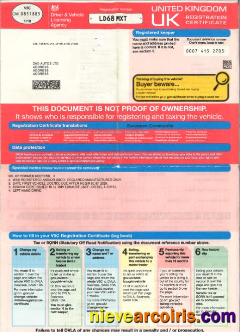 United Kingdom Driver,vehicle Registration Certificate1 Preview