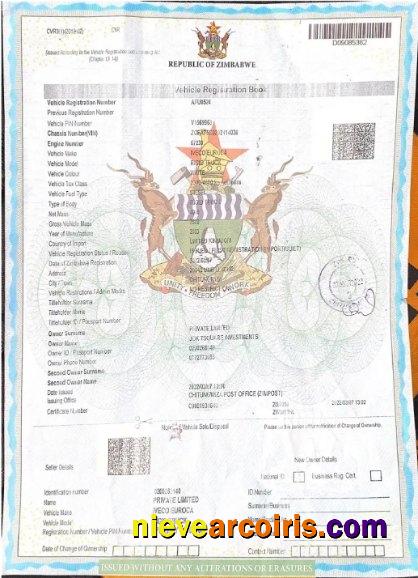 Zimbabwe Vehicle Registration Certificate Photolook