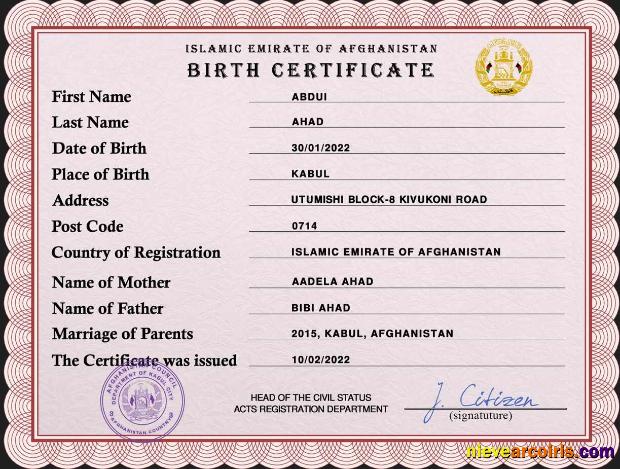 Afghanistan Vital Record Birth Certificate PSD Template