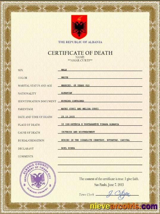 Albania Death Certificate PSD Template