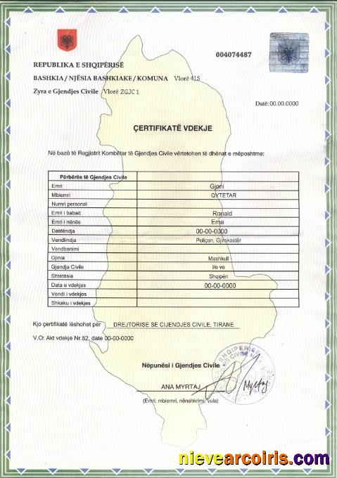 Realistic Albania Death Certificate Template In PSD Format