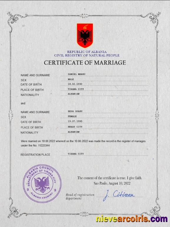 Editable Albania Marriage Certificate PSD Template