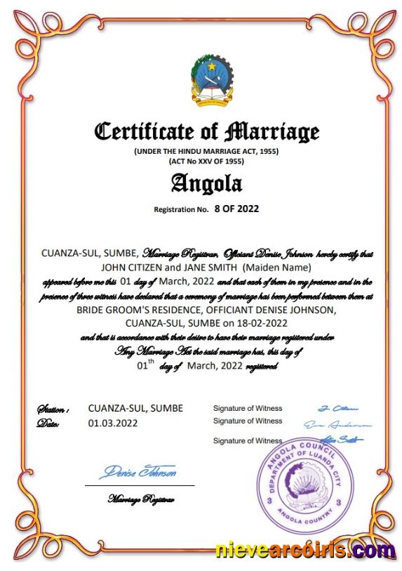 Premium Angola Marriage Certificate Word And PDF Template