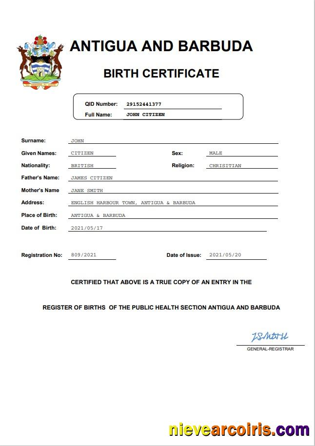 Premium Antigua And Barbuda Birth Certificate Word And PDF Template