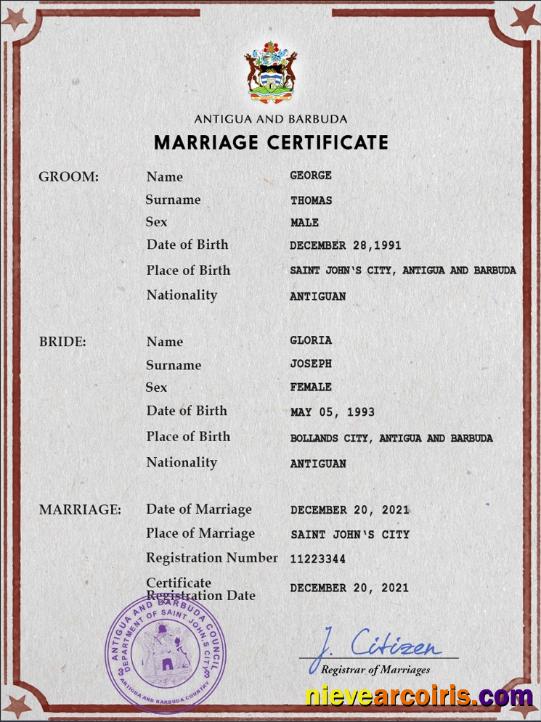 Premium Antigua And Barbuda Marriage Certificate PSD Template