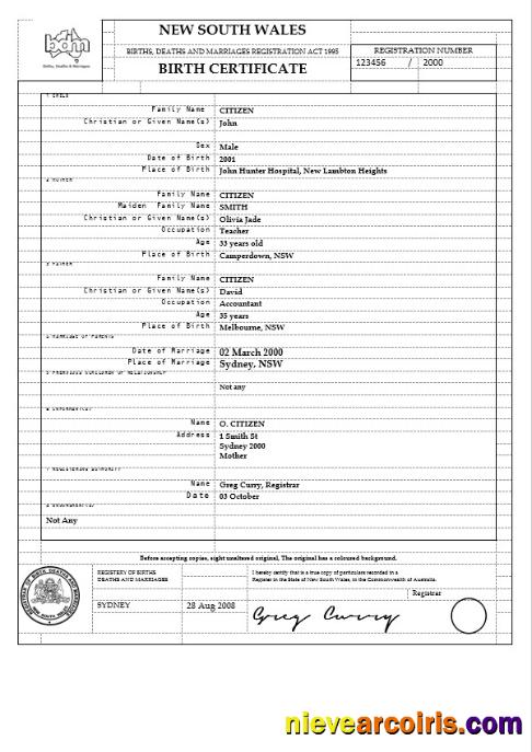 Realistic Australia New South Wales Birth Certificate Template In Word Format, Version 2