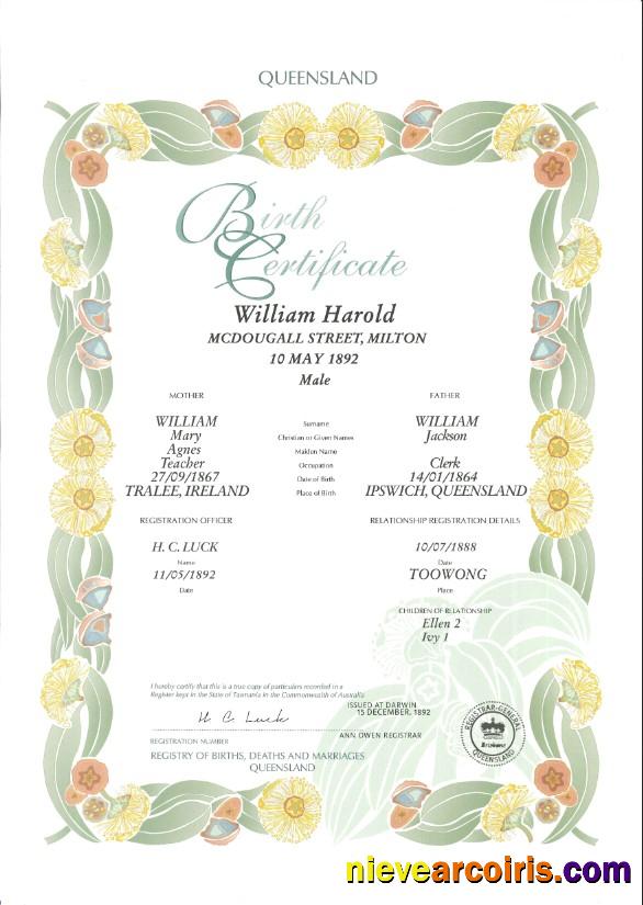 Editable Australia Queensland Decorative (commemorative) Birth Certificate Template In PSD Format