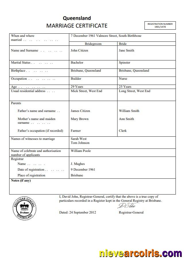 Premium Australia Queensland Marriage Certificate Template In Word