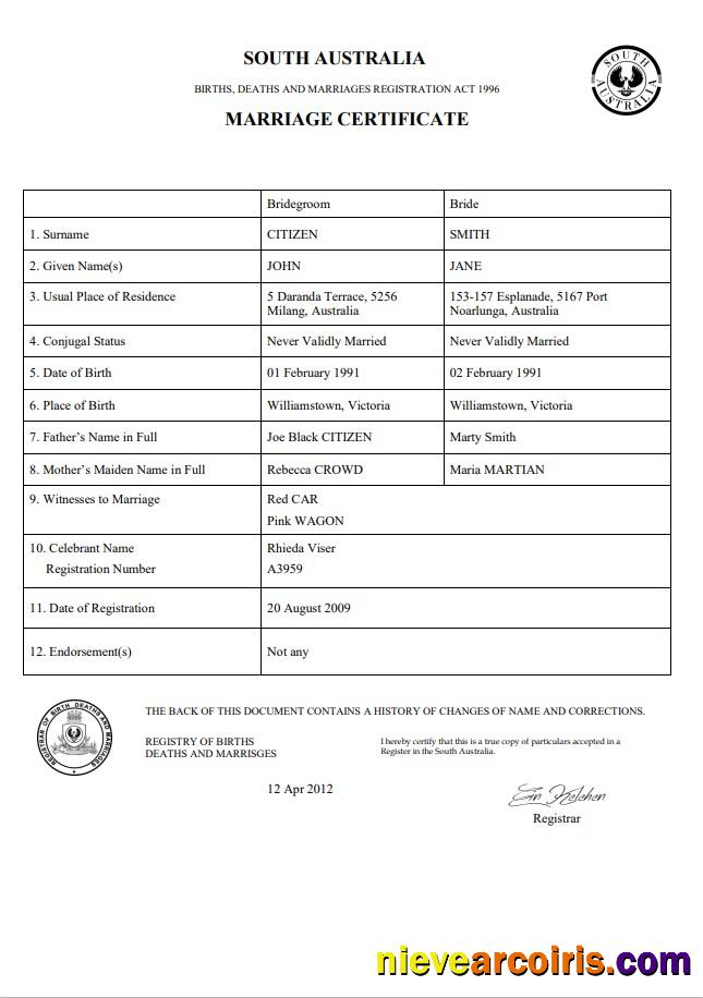 Realistic Australia South Australia Marriage Certificate Template In Word