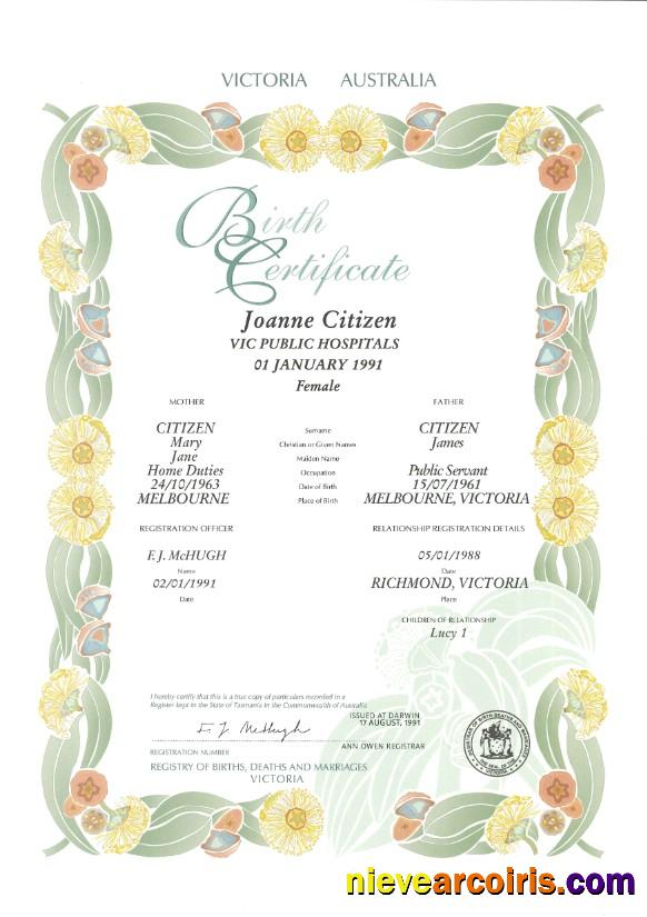 Editable Australia Victoria State Decorative (commemorative) Birth Certificate Template In PSD
