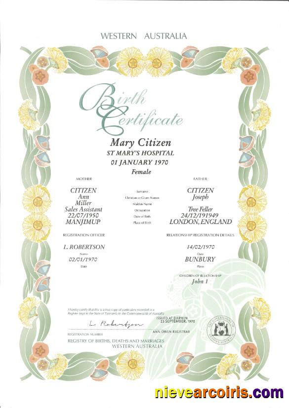 Premium Australia Western Australia Decorative (commemorative) Birth Certificate Template In PSD Format