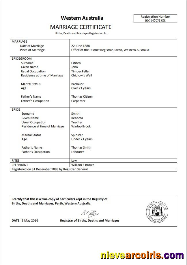 Editable Australia Western Australia Marriage Certificate Template In Word Format