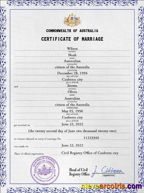 Realistic Australia Marriage Certificate PSD Template
