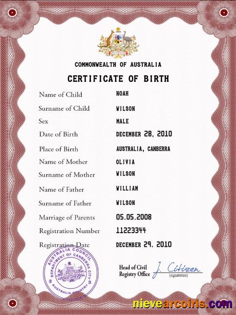 Premium Australia Vital Record Birth Certificate PSD Template