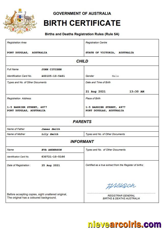 Premium Australia Vital Record Birth Certificate Word And PDF Template