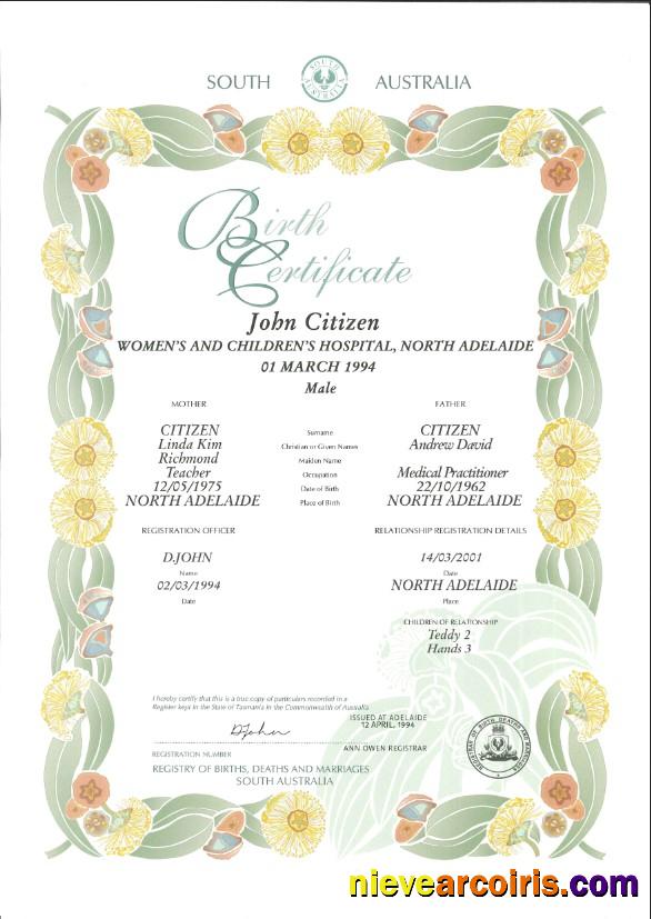 Editable Australian South Australia Decorative (commemorative) Birth Certificate Template In PSD Format,