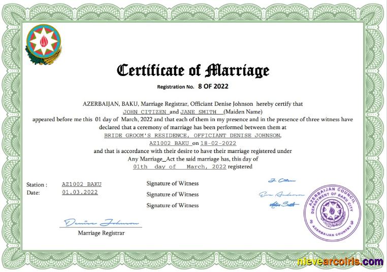 Premium Azerbaijan Marriage Certificate Word And PDF Template,