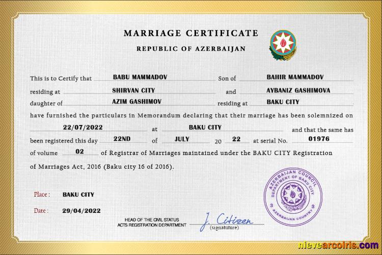 Azerbaijan Marriage Certificate Preview