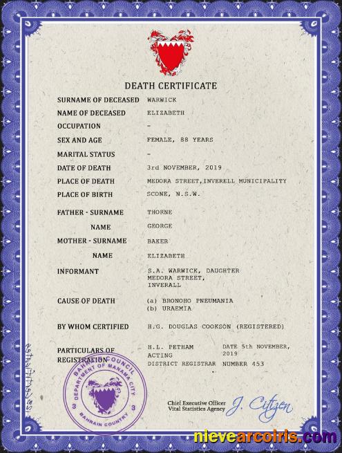 Editable Bahrain Death Certificate PSD Template