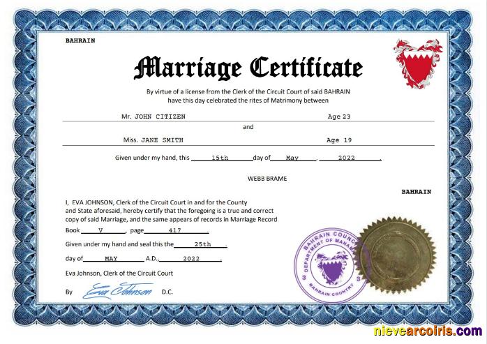 Professional Bahrain Marriage Certificate Word And PDF Template