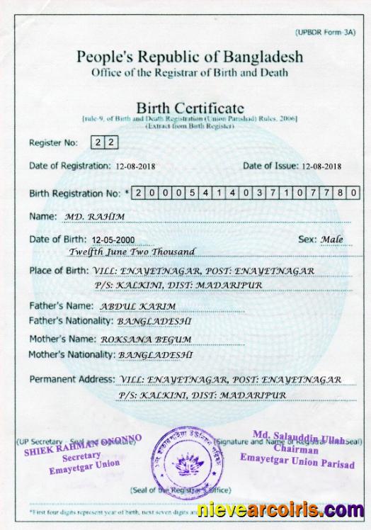 Realistic Bangladesh Birth Certificate Template In PSD Format