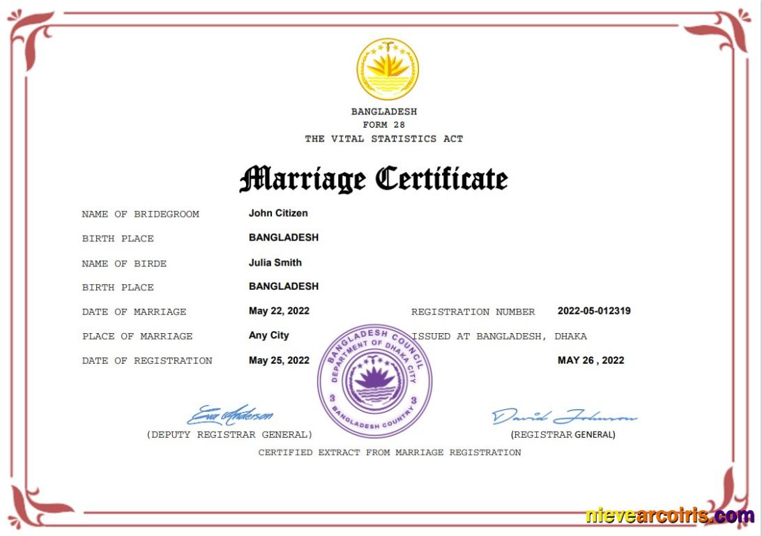 Editable Bangladesh Marriage Certificate Word And PDF Template