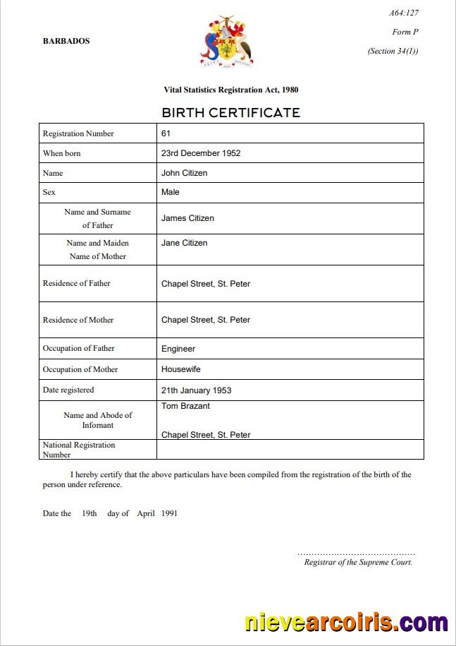 Realistic Barbados Birth Certificate Template In Word And PDF Format